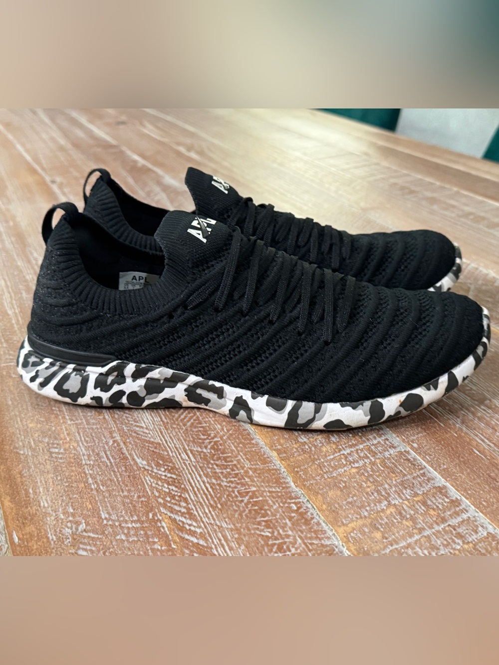 APL Women's Black Knit Sneakers with Black & White Leopard-Print Sole